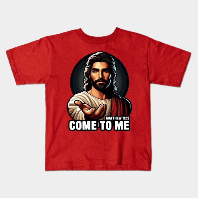 Matthew 11:28 Come To Me I Will Give You Rest Kids T-Shirt by Plushism